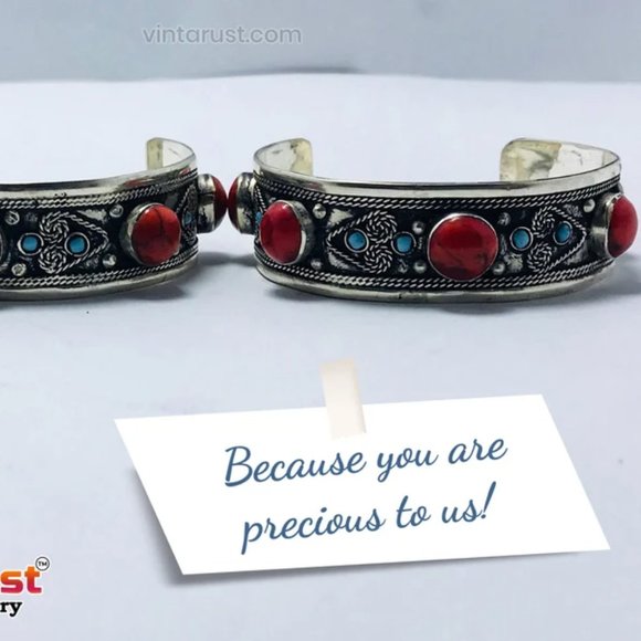 Single Handmade Kuchi Silver Cuff Bracelet: Tribal Boho Statement Jewelry - Picture 2 of 7